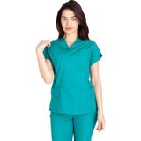 Kadın Doktor Hemşire Forması Scrubs Likralı Esnek Kumaş Hastane Nöbet Tek Üst (V Yaka Dr Greys) - 2XL - Yeşil