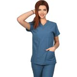 Kadın Doktor Hemşire Forması Scrubs Likralı Esnek Kumaş Hastane Nöbet Tek Üst (V Yaka Dr Greys) - 3XL - Petrol