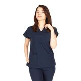 Kadın Doktor Hemşire Forması Scrubs Likralı Esnek Kumaş Hastane Nöbet Tek Üst (V Yaka Dr Greys) LACİVERT 3XL