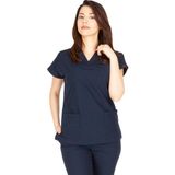 Kadın Doktor Hemşire Forması Scrubs Likralı Esnek Kumaş Hastane Nöbet Tek Üst (V Yaka Dr Greys) - Lacivert