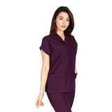 Kadın Doktor Hemşire Forması Scrubs Likralı Esnek Kumaş Hastane Nöbet Tek Üst (V Yaka Dr Greys) MÜRDÜM 2XL