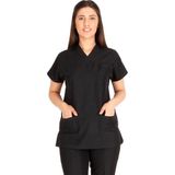 Kadın Doktor Hemşire Forması Scrubs Likralı Esnek Kumaş Hastane Nöbet Tek Üst (V Yaka Dr Greys) - Siyah