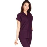 Kadın Doktor Hemşire Forması Scrubs Likralı Esnek Kumaş Hastane Nöbet Tek Üst (V Yaka Dr Greys) - XL - Mürdüm