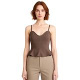 Kadın Dokuma Bluz Peplum Detaylı Kalp Yaka Kolsuz Gabardin Kumaş Casual Tarz Kaliteli Şık Rahat_Açık Kahverengi-38