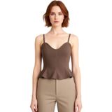 Kadın Dokuma Bluz Peplum Detaylı Kalp Yaka Kolsuz Gabardin Kumaş Casual Tarz Kaliteli Şık Rahat_Açık Kahverengi-42