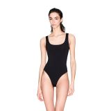Kadın Dokuma Kumaş Slim Fit Kare Yaka Askılı Siyah Body XW001173 AF14668-UC001