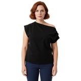 Kadın Dökümlü Asimetrik Yaka Örme Bluz Günlük Şıklık İçin İdeal Kaliteli Şık Rahat Modern Zarif_Siyah-2XL