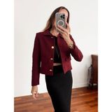 Kadın Dore Düğmeli Blazer Bordo Tüvit Ceket