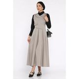 Kadın Düğme Detaylı Pileli Tesettür Jile Elbise P-00015057 - Taş - 42