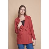 Kadın Düğme Detaylı Uzun Kol Şık Ofis Süs Cep Kapaklı Kumaş Blazer Ceket -Bordo