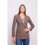 Kadın Düğme Detaylı Uzun Kol Şık Ofis Süs Cep Kapaklı Kumaş Blazer Ceket-Vizon - 38