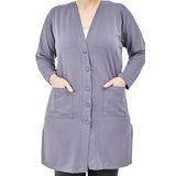 Kadın Düğmeli Cepli Büyük Beden Anne Uzun Penye Hırka (gri, 2xl)