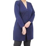 Kadın Düğmeli Cepli Büyük Beden Anne Uzun Penye Hırka (lacivert, l)