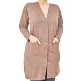 Kadın Düğmeli Cepli Büyük Beden Anne Uzun Penye Hırka (vizon, 2xl)