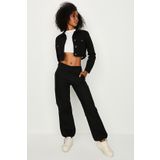 Kadın Düğmeli Crop Denim Ceket Siyah 40