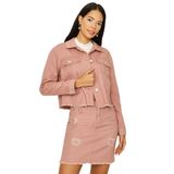 Kadın Düğmeli Püsküllü Crop Denim Ceket Pembe 34
