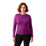 Kadın Düz Desen Fitilli İnce Triko Bluz Şık Bisiklet Yaka Standart Kol Casual Kombinler İçin Seçim -Mor-3XL
