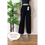 Kadın Düz Renk Geniş Paça Pamuklu Penye Basic Pantolon - Siyah - 2XL