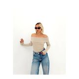 Kadın Düz Renk Madonna Yaka Bluz