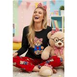 Kadin Ekose Merry Christmas Baskılı Yılbaşı Temalı Örme Pijama Takım 7970