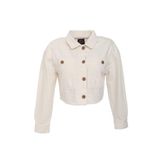 Kadın Ekru Crop Kesim Jean Ceket