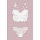 Kadın Ekru Destekli Push Up Bralet Sütyen Ve Külot Takım (Ekru / 75B)