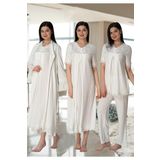 Kadın Ekru Hamile Lohusa Sabahlıklı Gecelik Pijama Takımı 4'lü Set, L, Effortt5036-19804IGP27193371