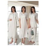 Kadın Ekru Hamile Lohusa Sabahlıklı Gecelik Pijama Takımı 4'lü Set, M, Effortt5036-19804IGP27193372