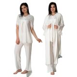 Kadın Ekru Hamile Lohusa Sabahlıklı Pijama Takımı 3'lü Set, S, B5034EF-869DST0018334