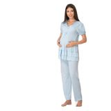 Kadın Ekru Pamuklu Hamile Lohusa Kısa Kollu Pijama Takımı Effort