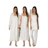 Kadın Ekru Pijama Takımı Gecelik Sabahlık Lohusa Hamile 4'lü Set, S, B2305EF-19804IGP264120