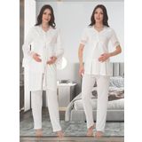 Kadın Ekru Sabahlıklı Hamile Lohusa Pijama Takımı (Ekru/L)