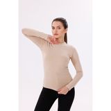 Kadın Ekru Uzun Kol Body - Bisiklet Yaka - XL