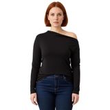 Kadın Ekru Viskon Ribana Basic Bluz Asimetrik Yaka Cool & Comfort Tarzı ile İlkbahar ve Sonbahar_Siyah-001-5XL