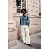 Kadın Ekru Yüksek Bel Wide Leg Jean Pantolon
