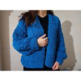Kadın El Örgüsü Puffy Ceket, Hırka - Standart - 435-Mavi