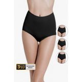 Kadın Elastanlı Yüksek Bel Siyah Külot 665 3'lü Ekonomik Paket - 3XL