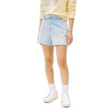 Kadın Elastik Belli Çizgi Desenli Esnek Pamuklu Kısa Denim Mavi Şort DW0DW20085-1A5