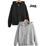 Kadın Erkek Sevgili Çift Kombini 3 Iplik Fermuarlı Kapüşonlu Sweatshirt Polar Ceket 2'li Takım - Siyah