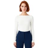 Kadın Esnek Örme Kayık Yaka Uzun Kollu Slim Fit Bluz Kaliteli Şık Rahat Modern Zarif Günlük_Ekru-S