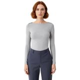 Kadın Esnek Örme Kayık Yaka Uzun Kollu Slim Fit Bluz Kaliteli Şık Rahat Modern Zarif Günlük_Gri Melanj-S