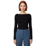 Kadın Esnek Örme Kayık Yaka Uzun Kollu Slim Fit Bluz Kaliteli Şık Rahat Modern Zarif Günlük_Siyah-XS