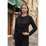 Kadın Esnek Süet Kumaş Sıfır Yaka Flato Cepli Uzun Kol Blazer Ceket-Siyah