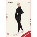 Kadın Eşofman Takım Siyah Üst Tunik & Siyah Regular Fit Lycralı Tayt Dalgıç Kumaş Aktif Spor 3060 Siyah Kırmızı Şeritli