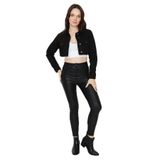 Kadın Etek Ucu Püsküllü Crop Denim Ceket Siyah 42