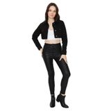 Kadın Etek Ucu Püsküllü Crop Denim Ceket Siyah 44