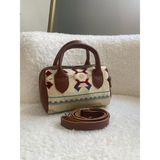 Kadın Etnik Kilim Desen Küçük Boy Çanta - Krem