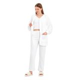 Kadın Ev Rahatlığı İçin Ultra Yumuşak Sıcacık 4 Parça Düz Peluş Pijama Takımı