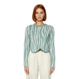 Kadın Fashion Forward Akrilik Regular Kalıp Crop Boy Uzun Kol Hayvan Desenli Triko Kazak Kaliteli -Mint-M