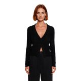 Kadın Fashion Forward Regular Kalıp Siyah Simli Triko Kazak Uzun Kollu V Yaka Modern Stil Sunar -Siyah-L